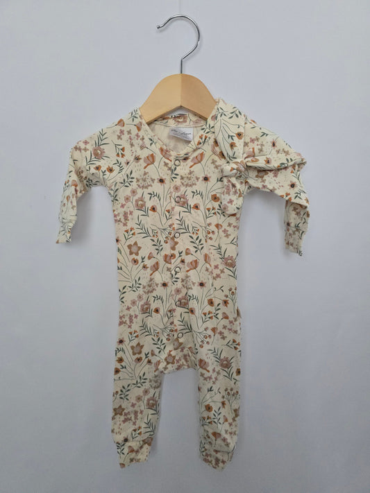 Jax & Lennon Spring Floral Lounge Suit *stain* & Matching Beanie • Newborn