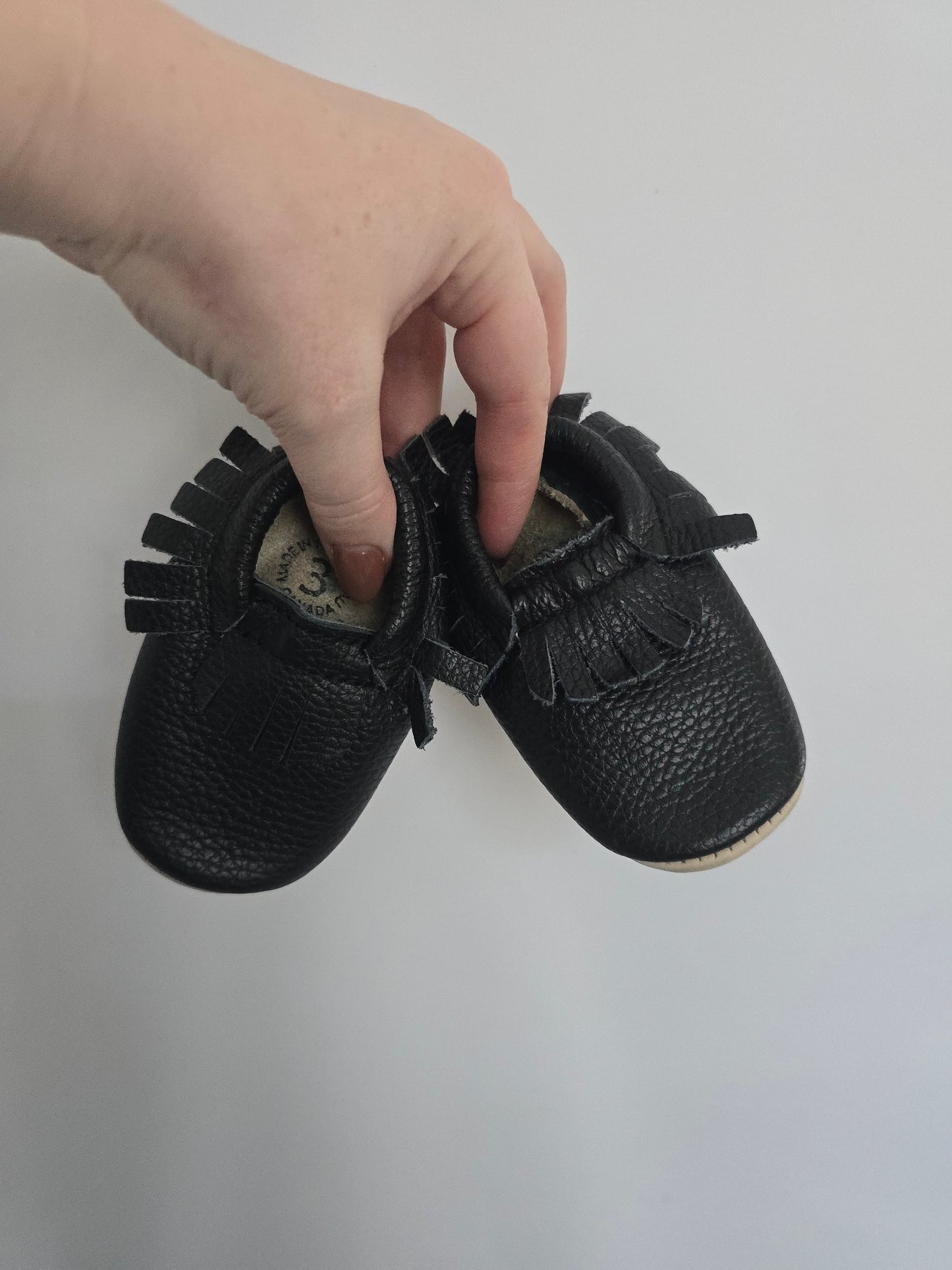 Minimoc Black Fringe Soft Sole Shoes • 3C