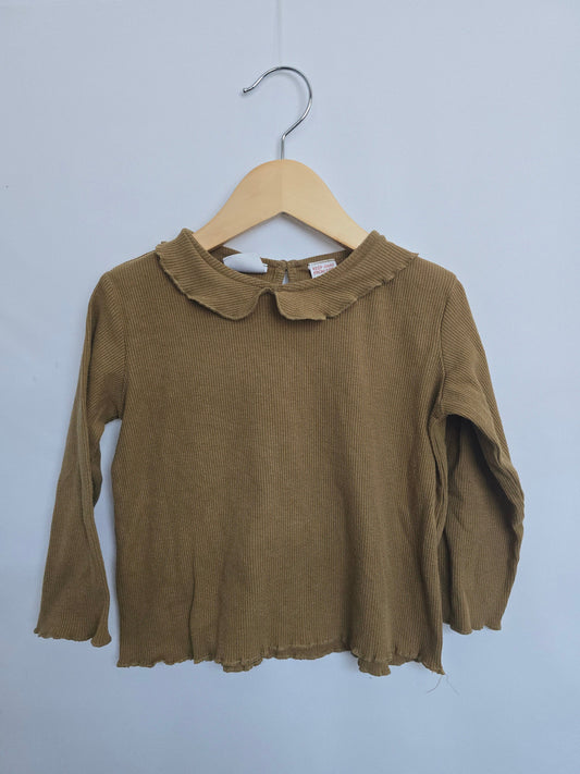 Zara Mustard  Rib Collared Top • 2-3 years