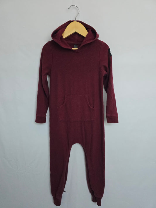 Rowe Cranberry Hooded Romper • 3 years