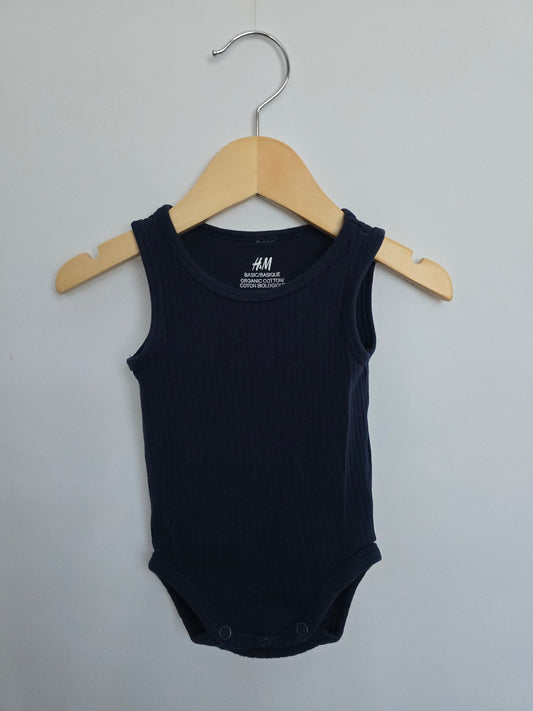 H&M Basics Navy Ribbed Tank Onesie • 2-4 months