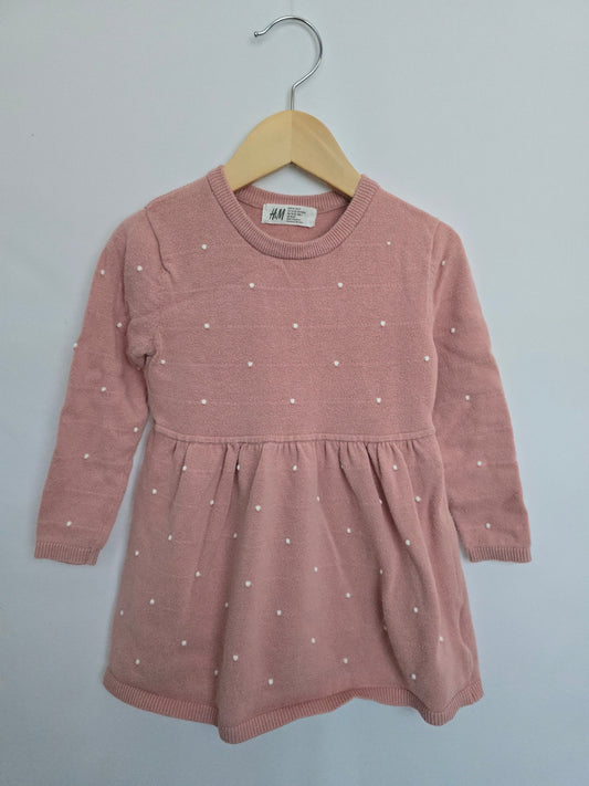 H&M Blush Polkadot Knit Dress • 18-24 months