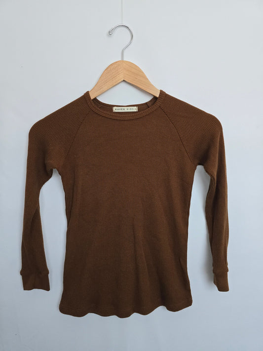 Haven Kids Chestnut Waffle Long Sleeve Shirt • 8-9 years