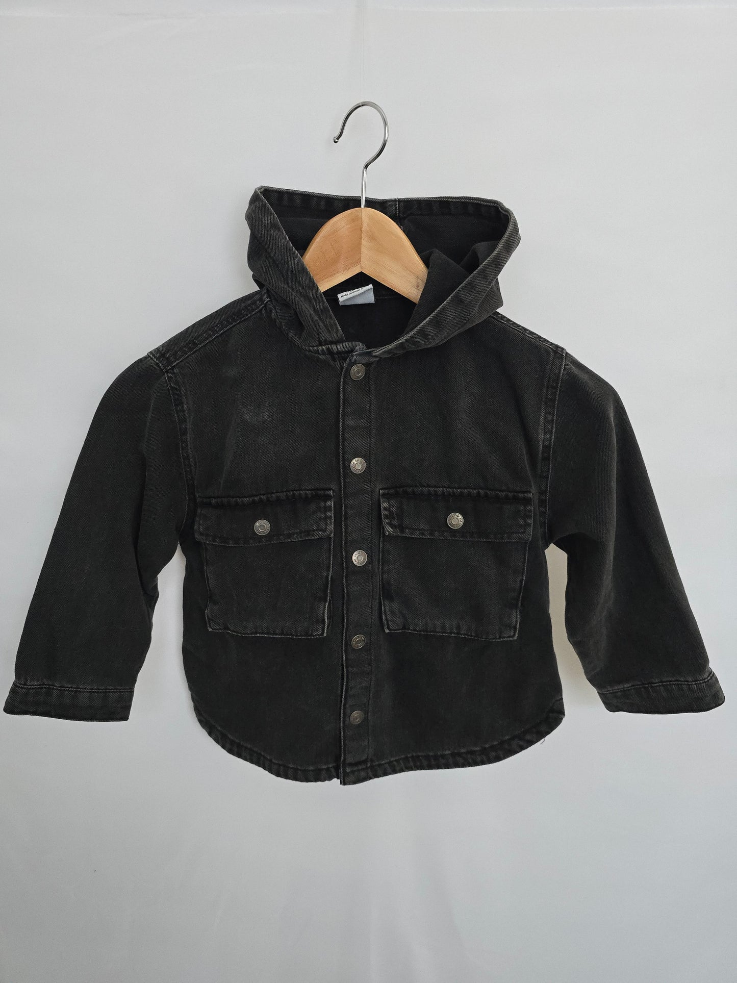 Zara Grey Denim Hooded Shacket • 3-4 years