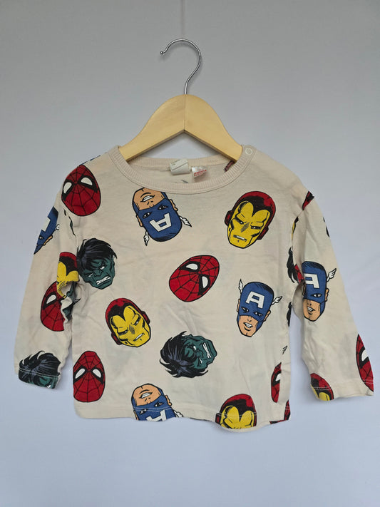 H&M Marvel Characters Long Sleeve Shirt • 1-2 years