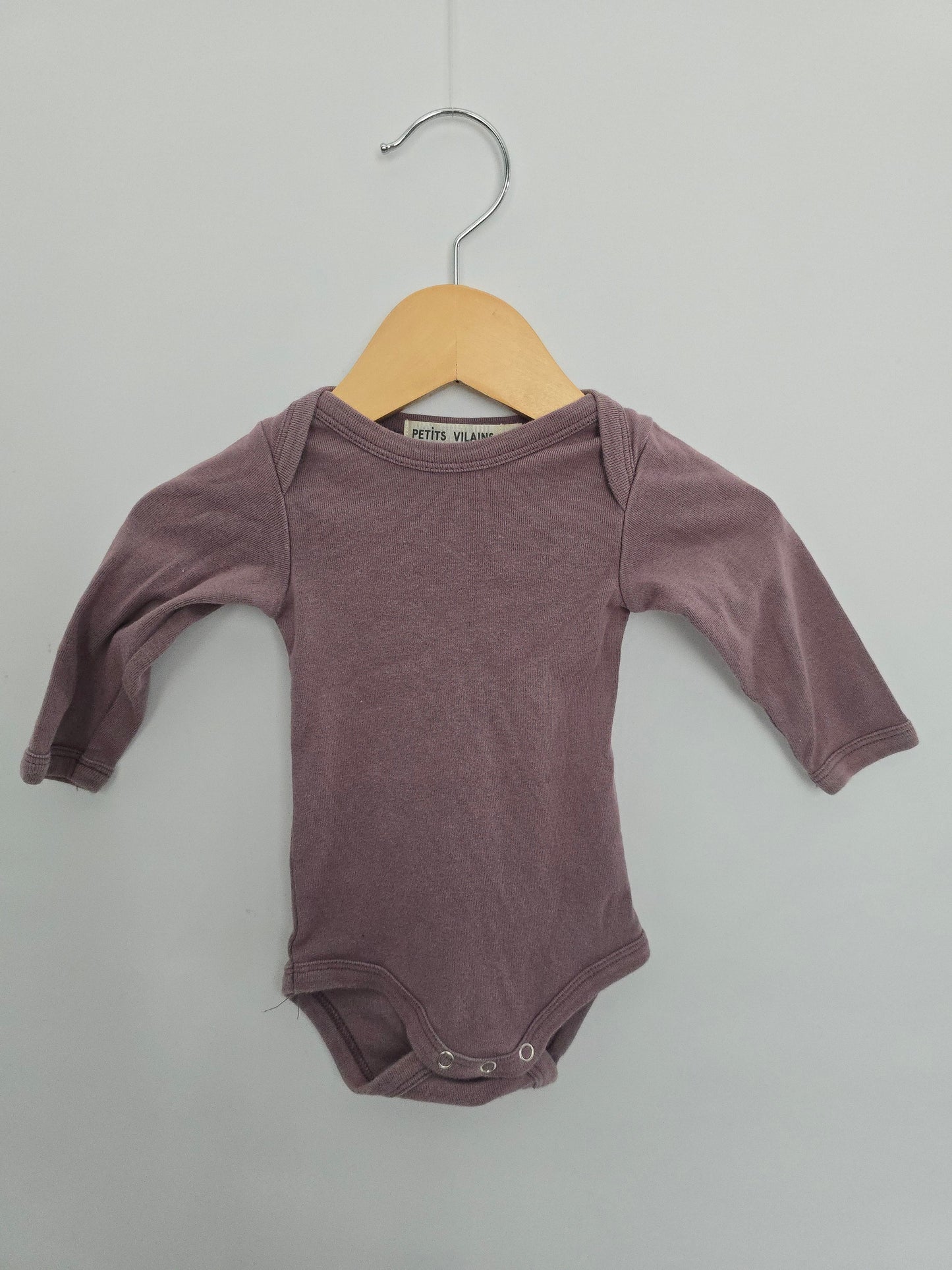 Petits Vilains Purple Organic Cotton Body Suit • 3-6 months