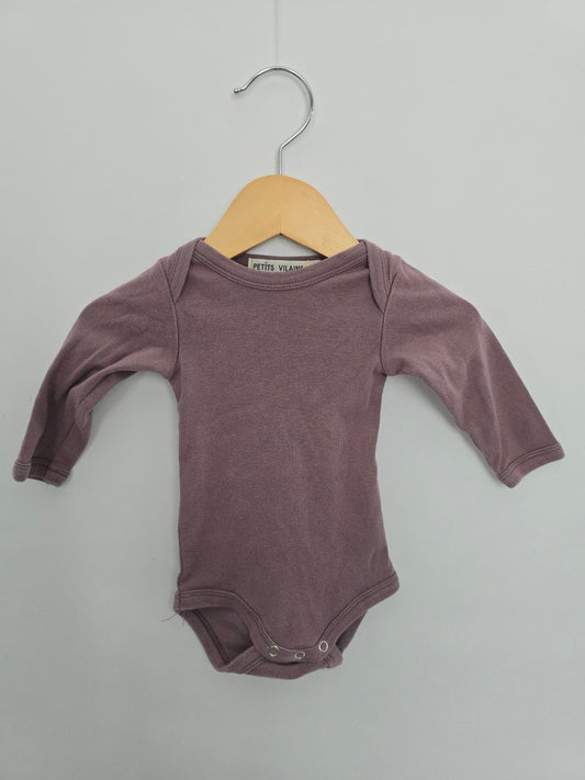 Petits Vilains Purple Organic Cotton Body Suit • 3-6 months