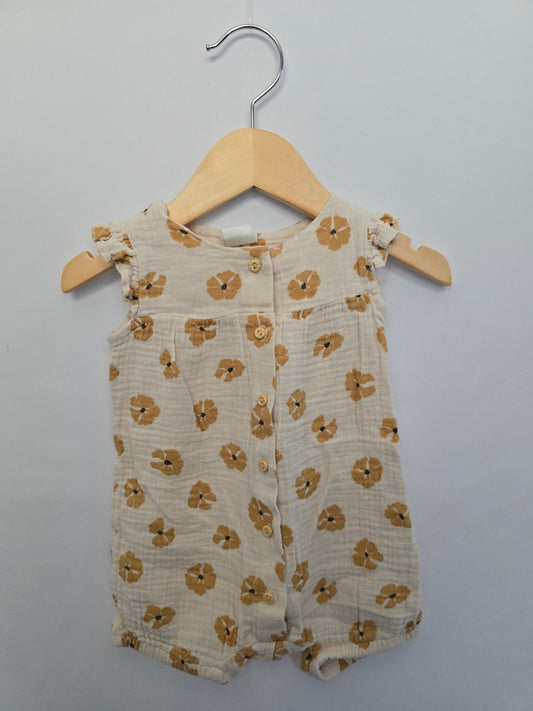 H&M Muslin Cotton Floral Shorts Romper • 4-6 months