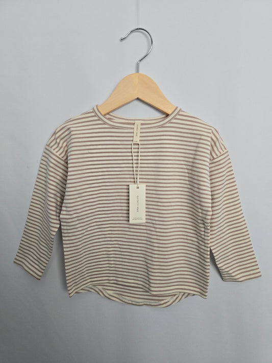 NEW Quincy Mae Taupe Stripe Long Sleeve • 2-3 years