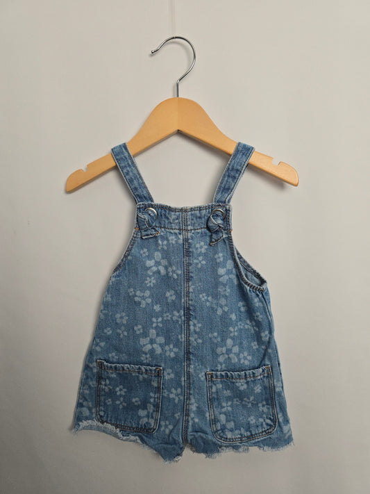 Zara Floral Denim Shortalls • 9-12 months