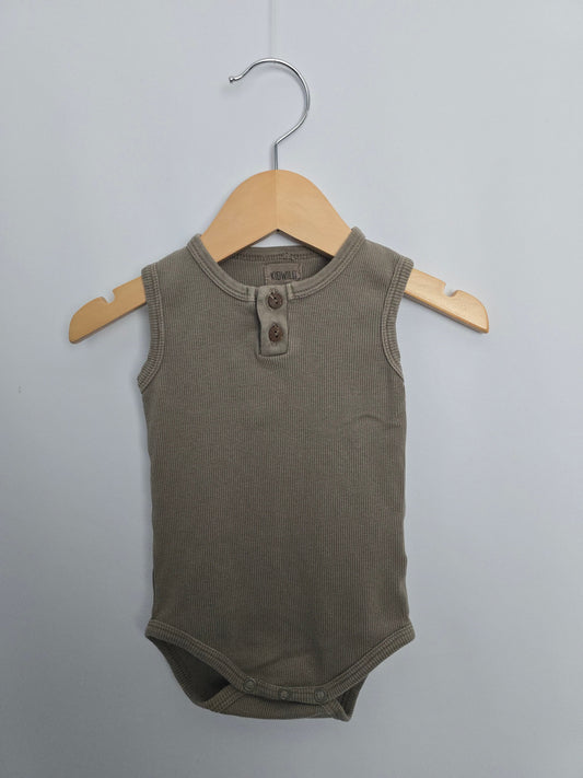 Kidwild Olive Ribbed Tank Bodysuit • 3-6 months
