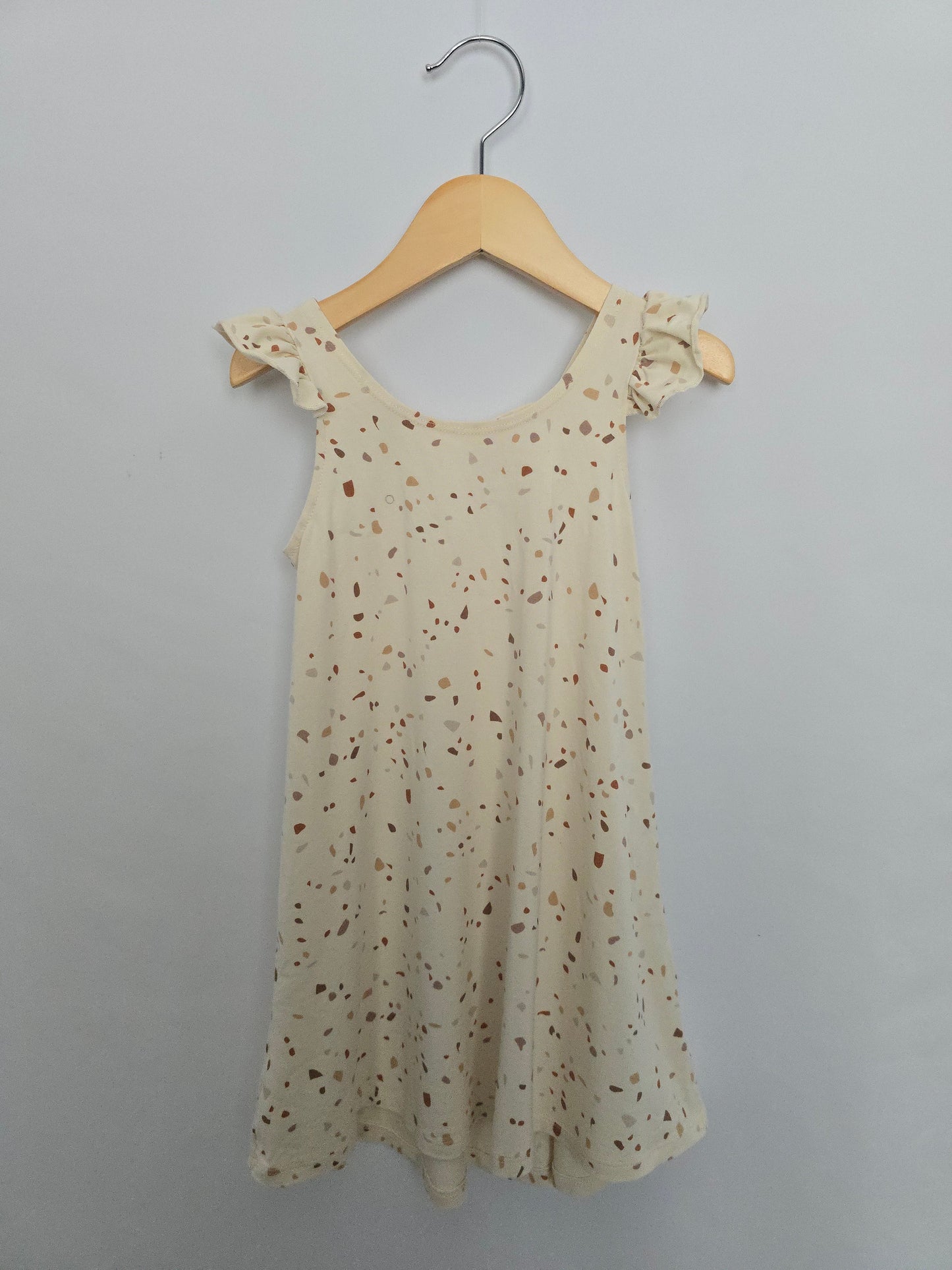 Jax & Lennon Terrazzo Ruffle Shoulder Cross Back Tank Dress • 2-3 years