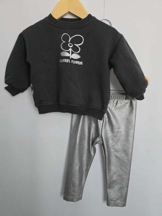 Zara Always Flowers Crewneck & Leggings • 9-12 months