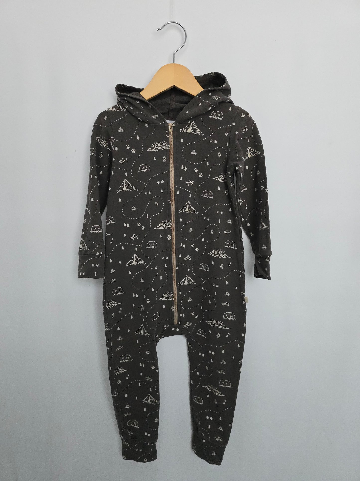 Jax & Lennon Camp Terry Hooded Zip Romper • 2-3 years