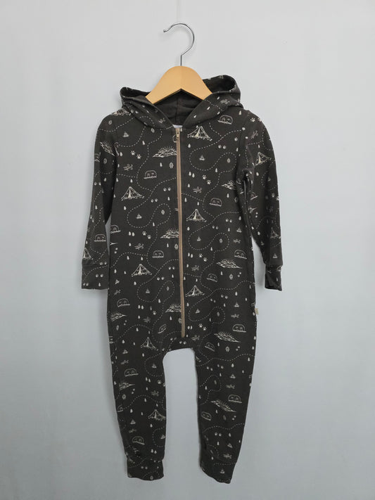 Jax & Lennon Camp Terry Hooded Zip Romper • 2-3 years