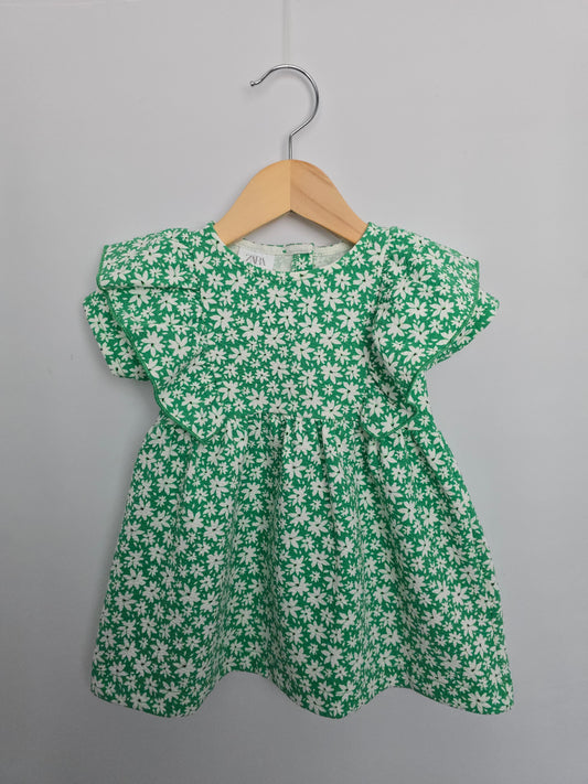 Zara Green Floral Textured Dress • 9-12 months