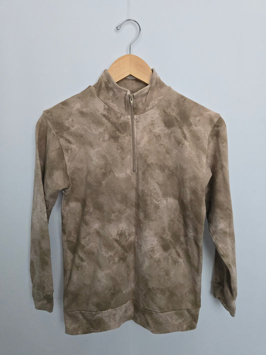 Jax & Lennon Tan Stonewash 1/4 Zip Crew • Youth Medium 8-9 years