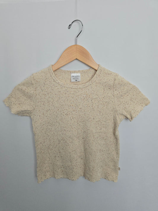 Jax & Lennon Oat Speckle Ribbed Lettuce Hem Tee • Youth Medium 8-9 years