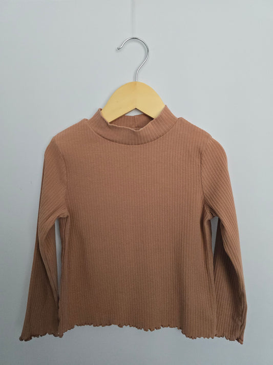 H&M Terracotta Ribbed Mock Neck Top • 4-6 years