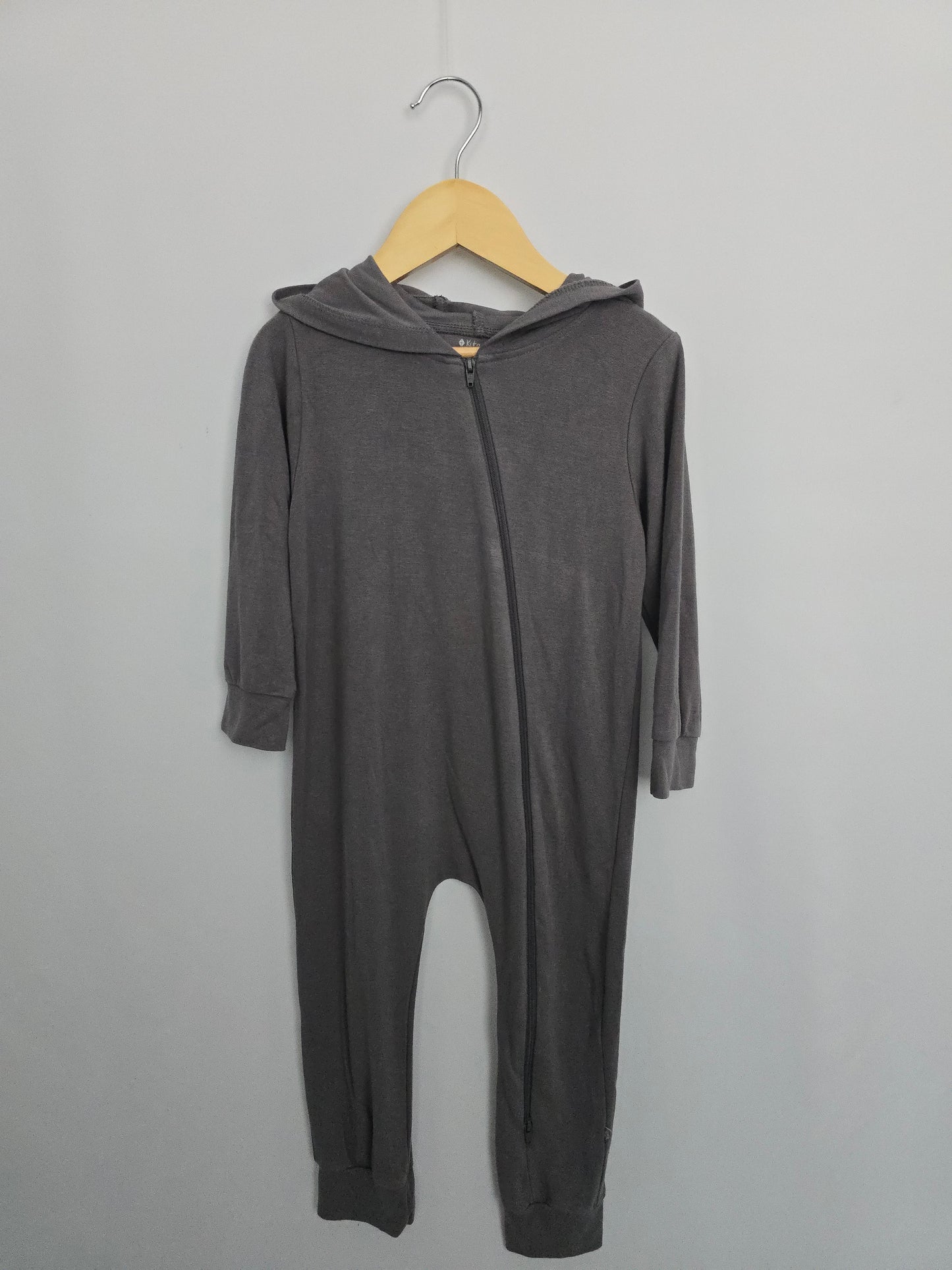 Kyte Dark Grey Jersey Hooded Romper • 3 years