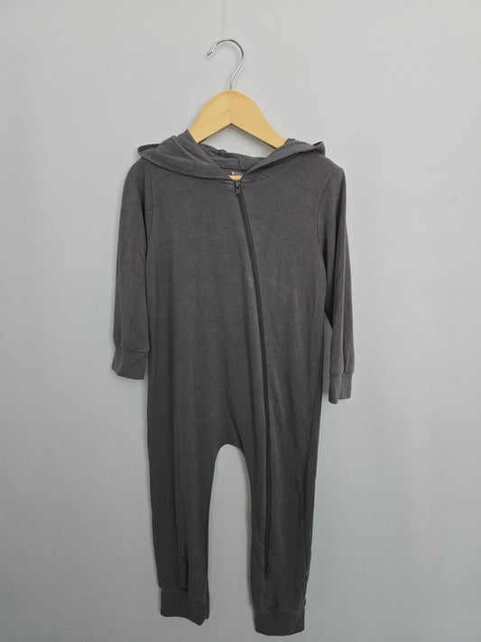 Kyte Dark Grey Jersey Hooded Romper • 3 years