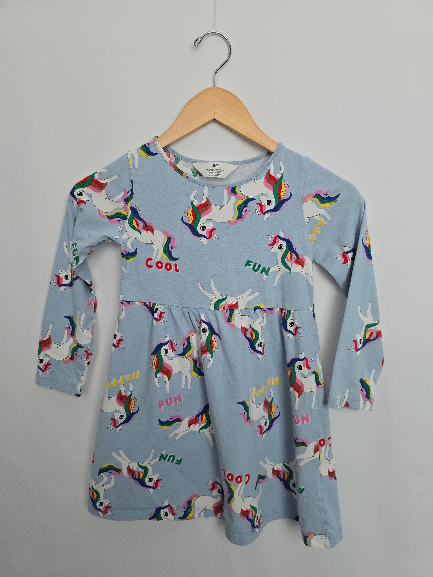 H&M Blue Unicorn Long Sleeve Dress • 6-8 years