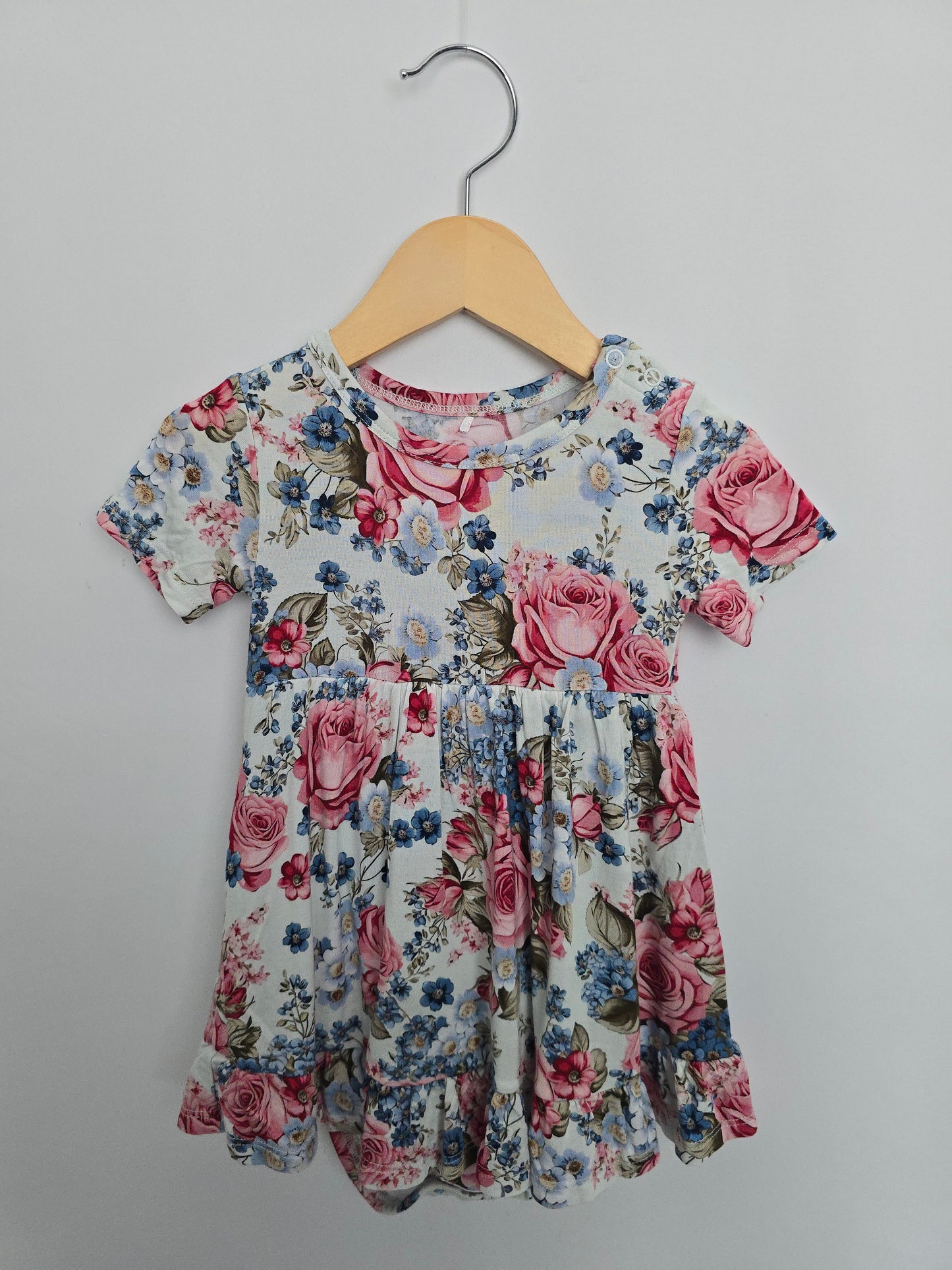 Posh Peanut  Blue Roses Ruffle Twirl Bodysuit • 18-24 months