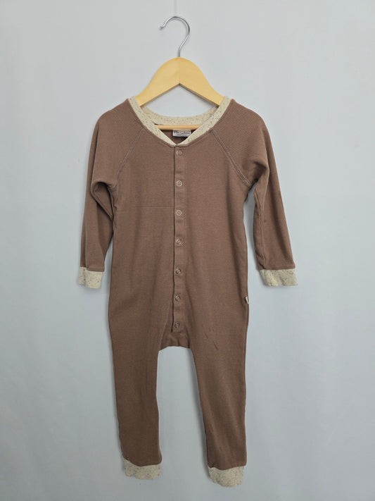 Jax & Lennon Latte Ribbed Lounge Suit • 2-3 years