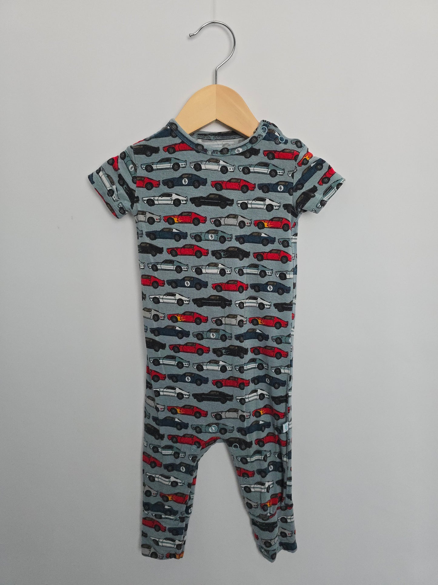 Posh Peanut Racecars Snap Romper • 6-9 months