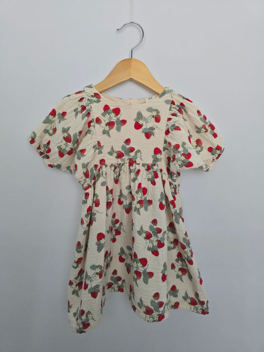 H&M Muslin Cotton Strawberry Dress • 12-18 months