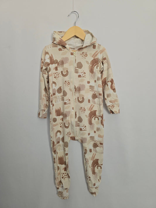 Jax & Lennon Abstract Shapes Hooded Zip Romper • 2-3 years