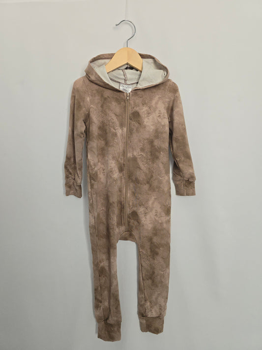 Jax & Lennon Tan Stonewash Hooded Zip Romper • 2-3 years
