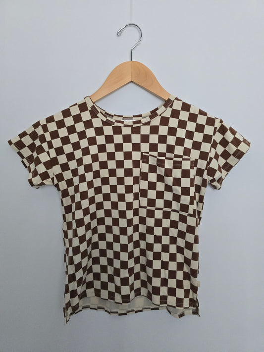 Jax & Lennon Mocha Checkers Boxy Tee • 4-5 years