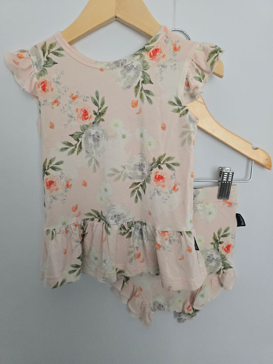 Belan J Pink Floral Peplum & Shorties •  12-18 months