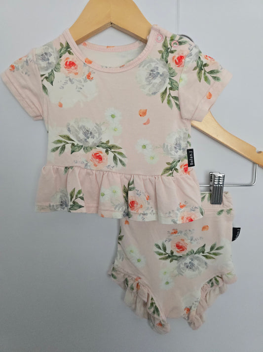 Belan J Pink Floral Peplum & Shorties • 3-6 months