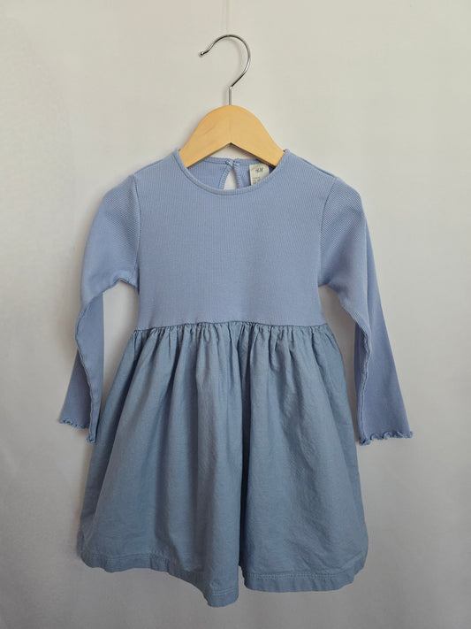 H&M Sky Blue Ribbed Dress *stain* • 18-24 months