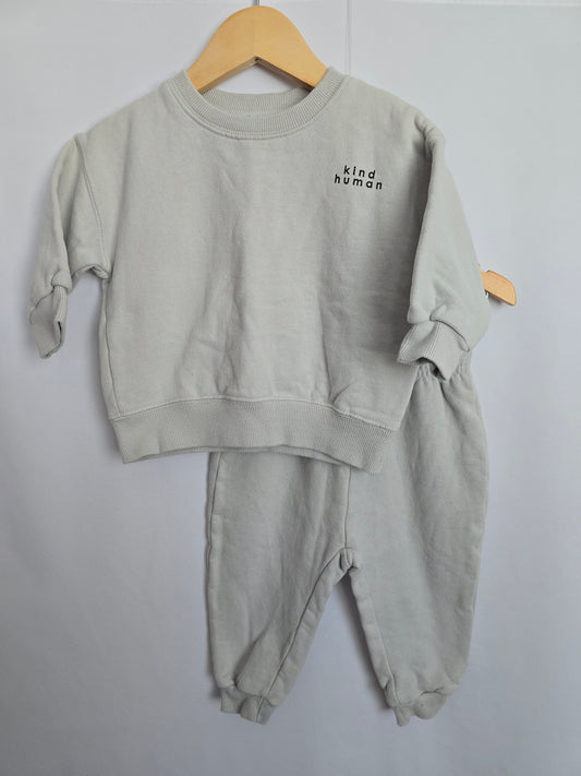 The Littlest Sage Kind Human Crewneck & Joggers Set • 6-12 months