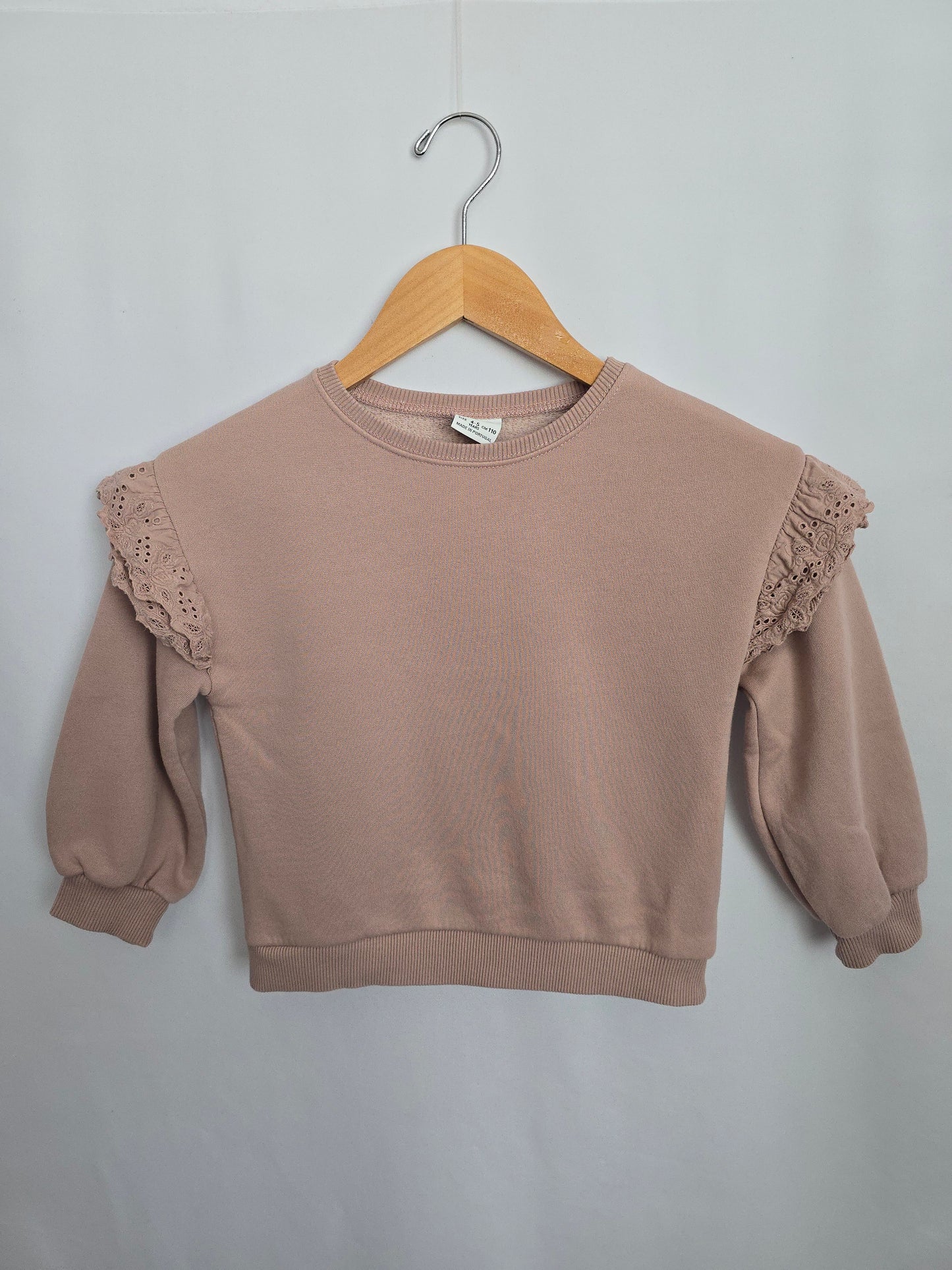 Zara Blush Ruffle Sleeve Eyelet Ruffle Crewneck • 4-5 years