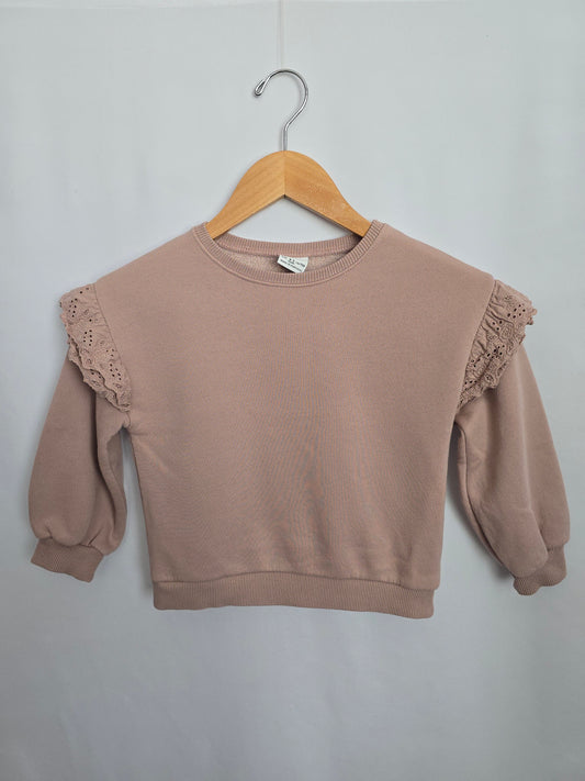 Zara Blush Ruffle Sleeve Eyelet Ruffle Crewneck • 4-5 years