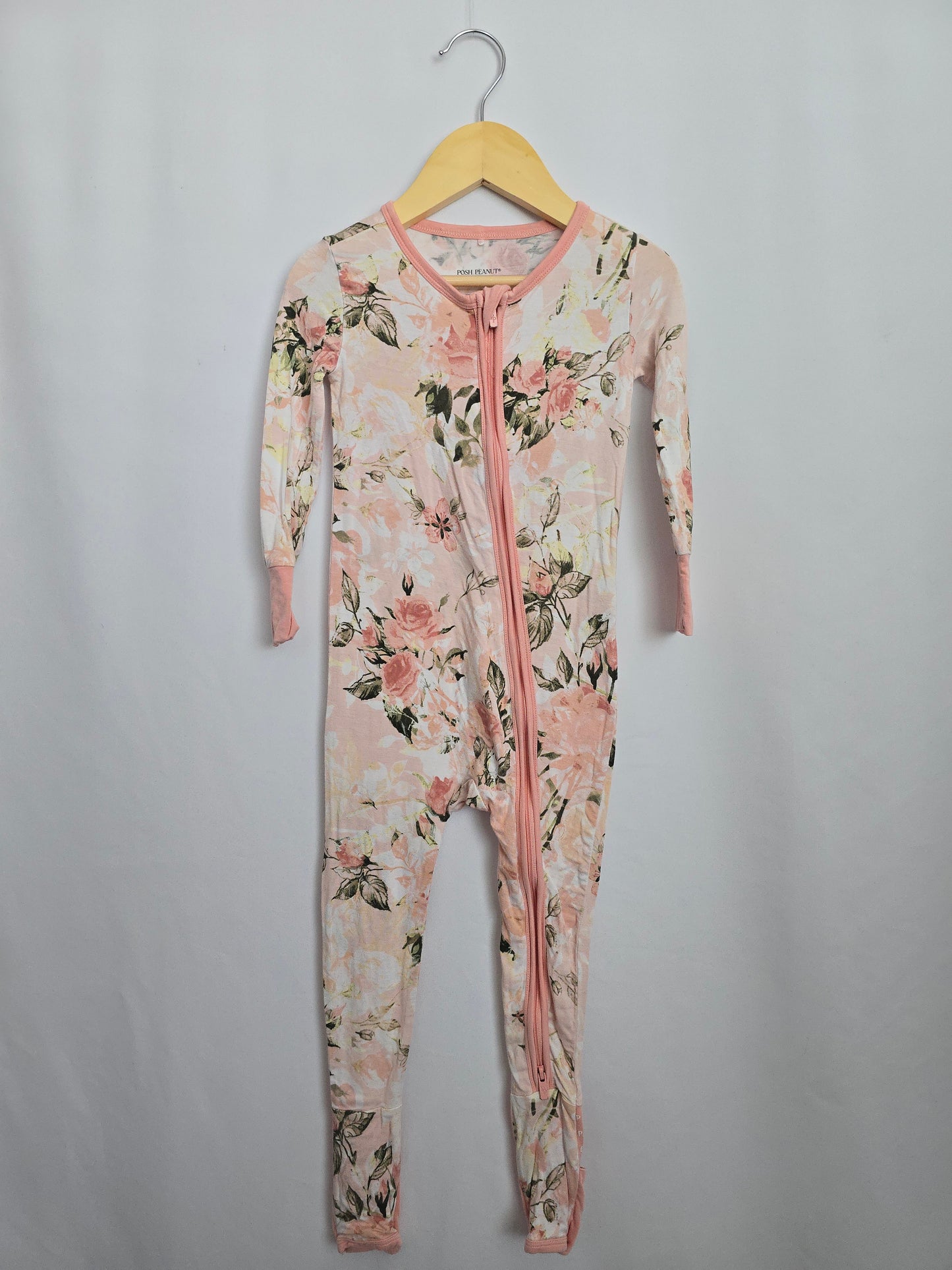 Posh Peanut Peach Floral Zip Footie • 18-24 months