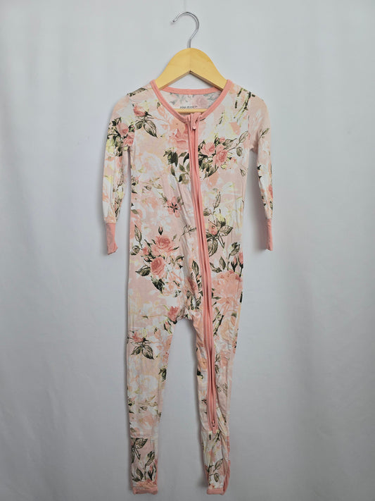 Posh Peanut Peach Floral Zip Footie • 18-24 months