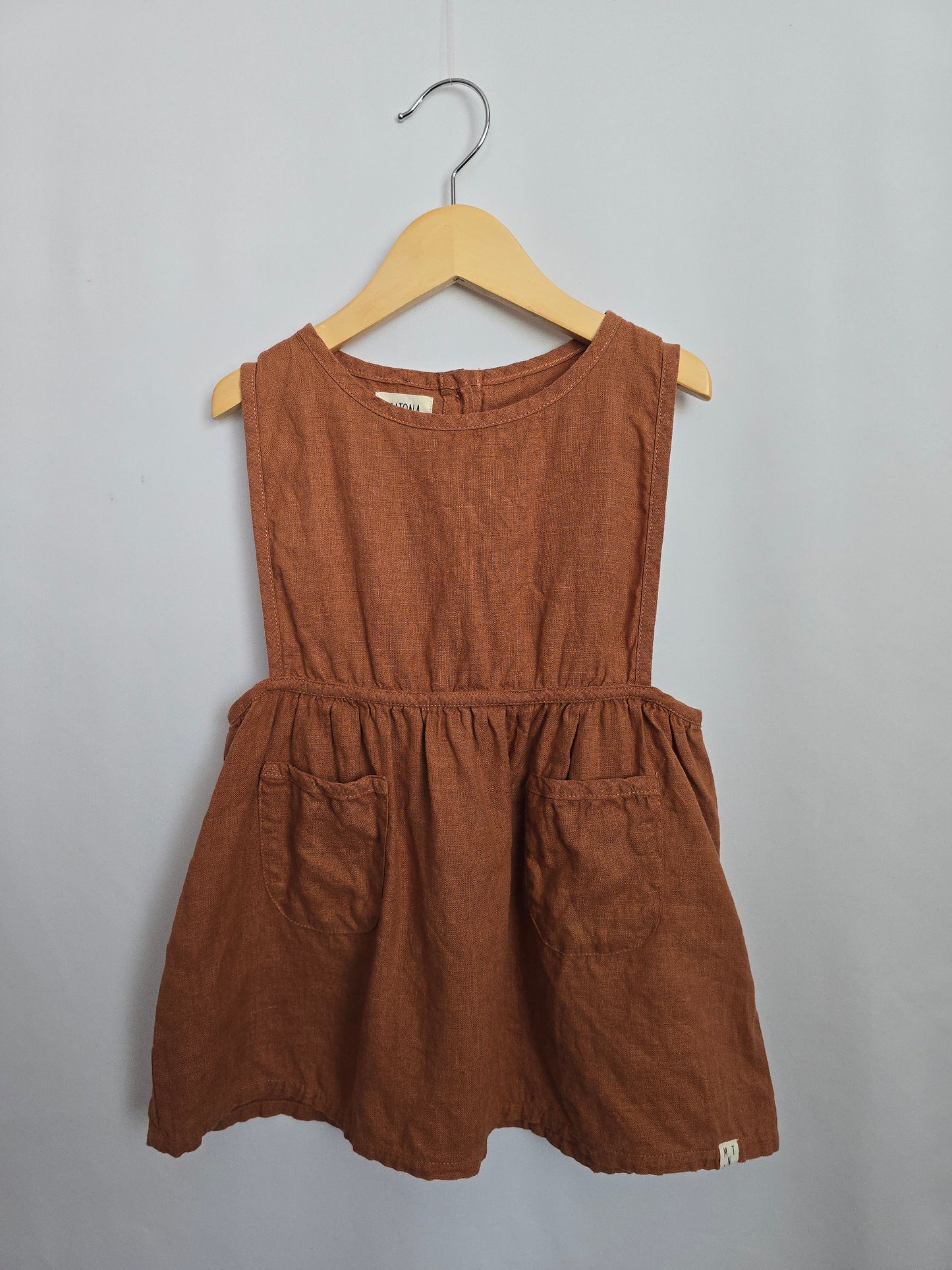 Matona Rust Brown Linen Pocket Dress • 1-2 years