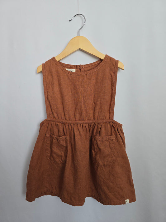 Matona Rust Brown Linen Pocket Dress • 1-2 years