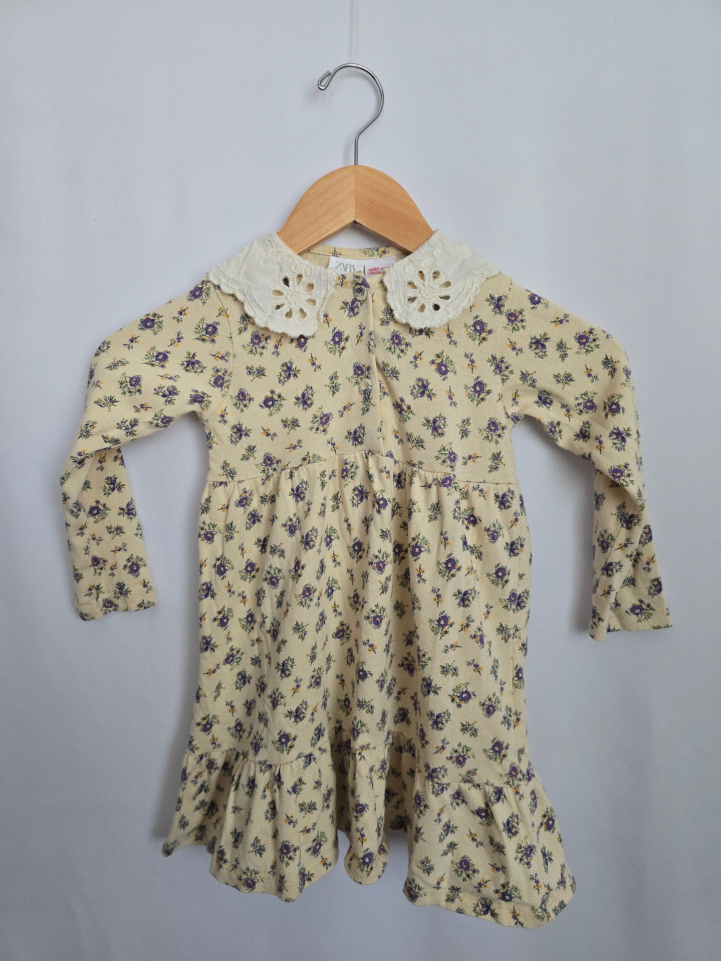 Zara Floral Tiered Dress with Lace Collar • 4-5 years