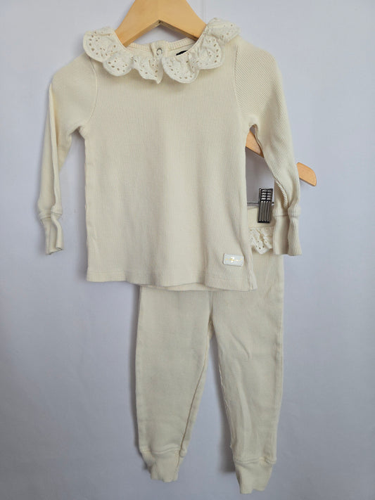 7 For All Mankind Cream Lace Ruffle Ribbed Set • 12 months