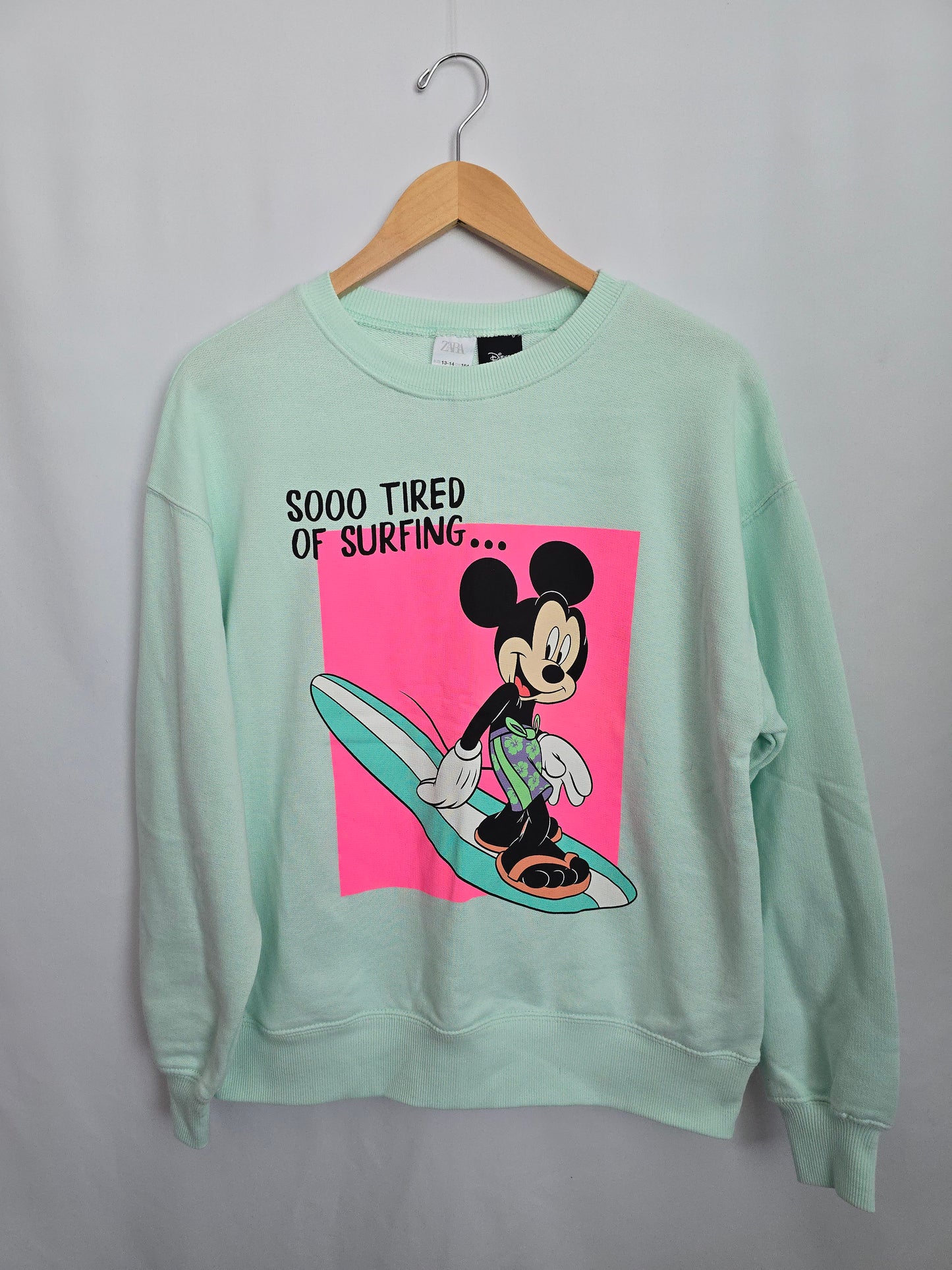 Zara x Disney Teal So Tired Of Surfing Crewneck • 13-14 years