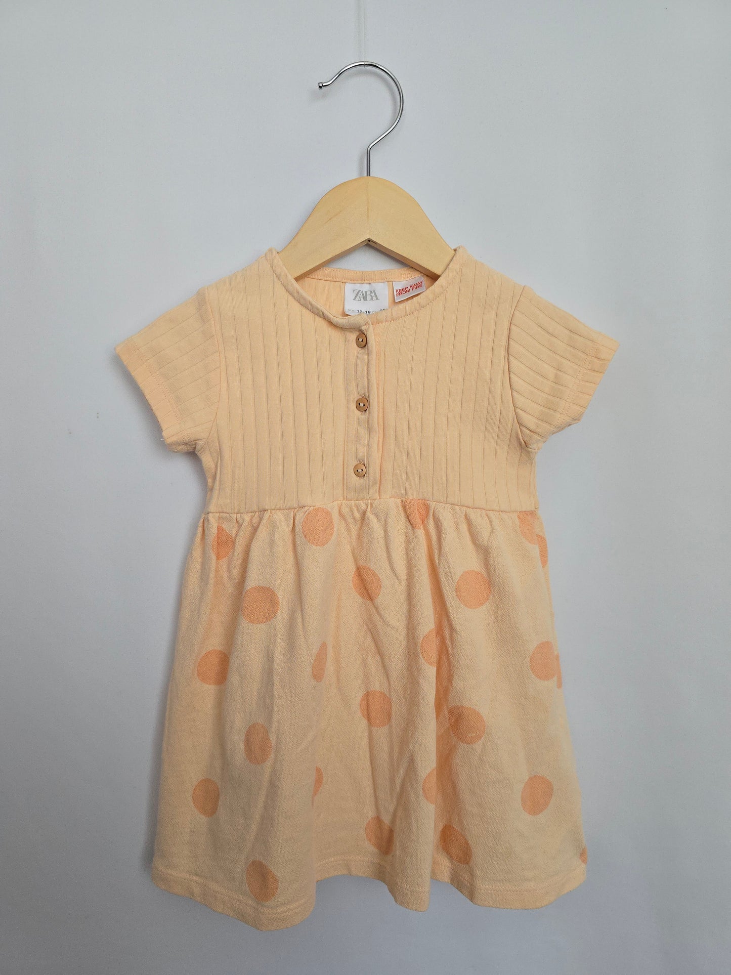 Zara Peach Polkadot Button Up Dress • 12-18 months