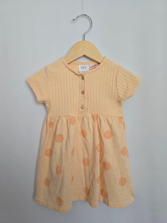 Zara Peach Polkadot Button Up Dress • 12-18 months