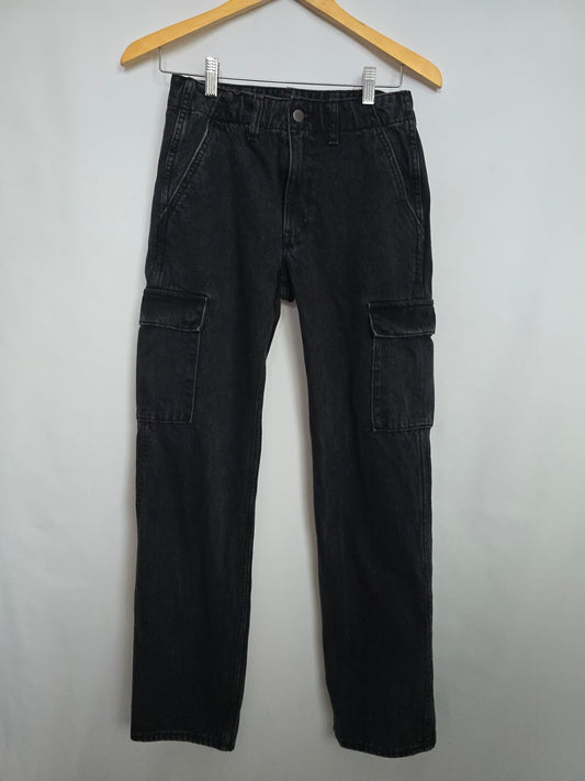 Denim Forum Black Wash The 90's Edie Lo-Rise Cargo Pants • Small 24