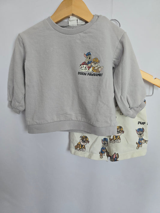 H&M Paw Patrol Crewneck & Shorts Set • 12-18 months